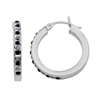 Diamond Mystique Sterling Silver Diamond Accent & Sapphire Bold Round Hoop Earrings