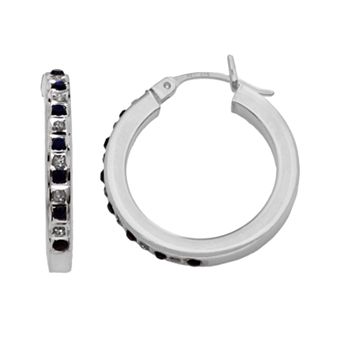 Diamond Mystique Sterling Silver Diamond Accent & Sapphire Bold Round Hoop Earrings