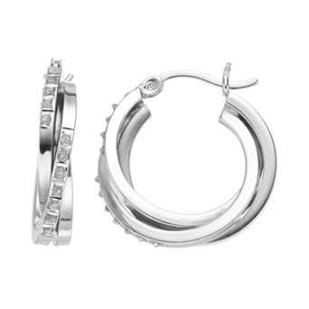 Diamond Mystique Sterling Silver Diamond Accent Double Hoop Earrings