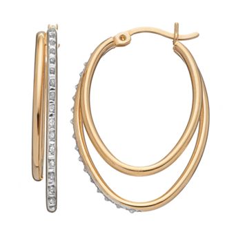 Diamond Mystique 18k Gold Over Sterling Silver Diamond Accent Double Oval Hoop Earrings