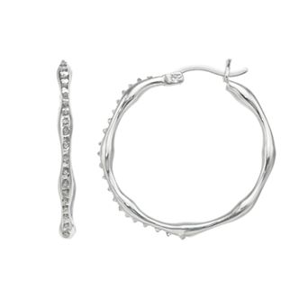 Diamond Mystique Sterling Silver Diamond Accent Pinched Hoop Earrings