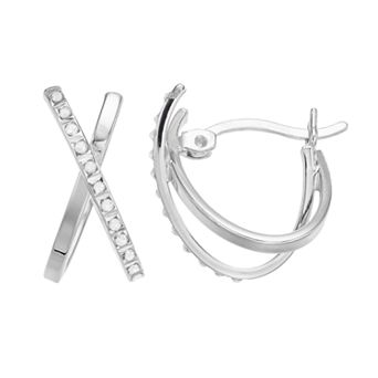 Diamond Mystique Sterling Silver Diamond Accent X Hoop Earrings
