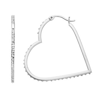Diamond Mystique Sterling Silver Diamond Accent Heart-Shaped Hoop Earrings