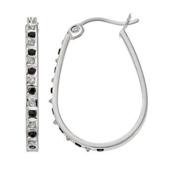 Diamond Mystique Sterling Silver Black & White Diamond Accent Pear-Shaped Hoop Earrings