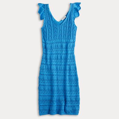 Juniors' Freshman Flutter Sleeve Crochet Short Dress