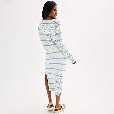 Juniors' Freshman 2-Piece Striped Sweater & Maxi Skirt Set