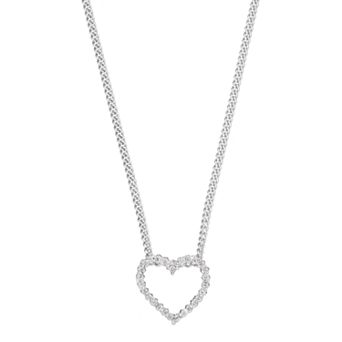 Platinum Over Silver Diamond Accent Heart Pendant Necklace