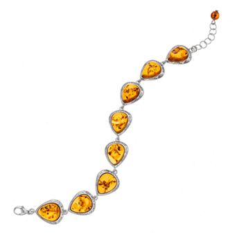 Sterling Silver Amber Teardrop Link Bracelet