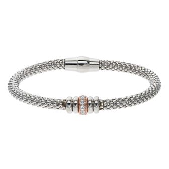 Sterling Silver Flexible Bracelet with Rose Tone Bead