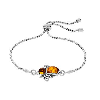 Sterling Silver Amber Bee Bolo Bracelet