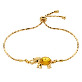 Gold Tone Amber Elephant Bolo Bracelet