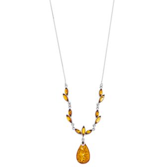 Platinum Over Silver Amber Teardrop Pendant Necklace