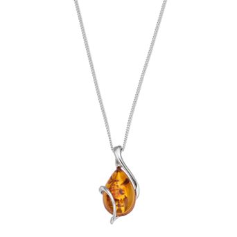 Sterling Silver Amber Teardrop Pendant Necklace