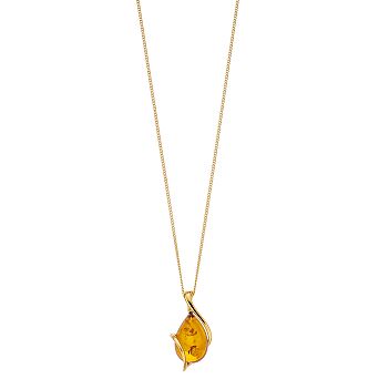 Gold Tone Amber Teardrop Pendant Necklace
