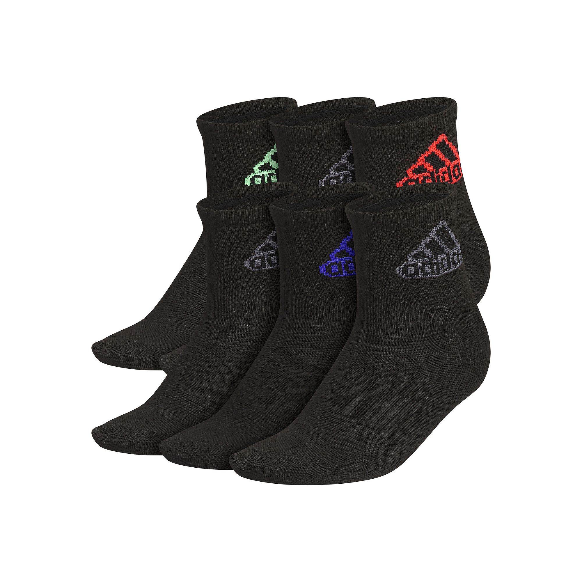 Boys adidas 6-Pack Superlite Classic Quarter Socks, Boys, Size: 8-9.5, Bla