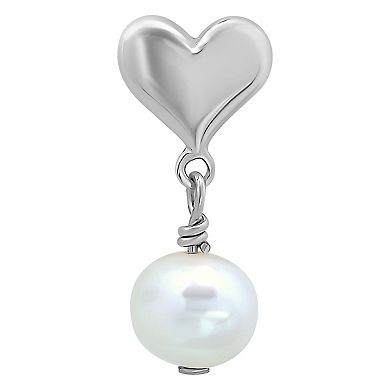 Aleure Precioso Sterling Silver Freshwater Cultured Pearl Drop Polished Heart Post Earrings