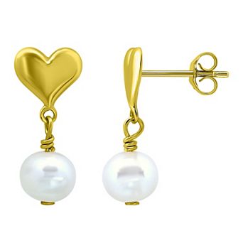 Aleure Precioso Sterling Silver Freshwater Cultured Pearl Drop Polished Heart Post Earrings