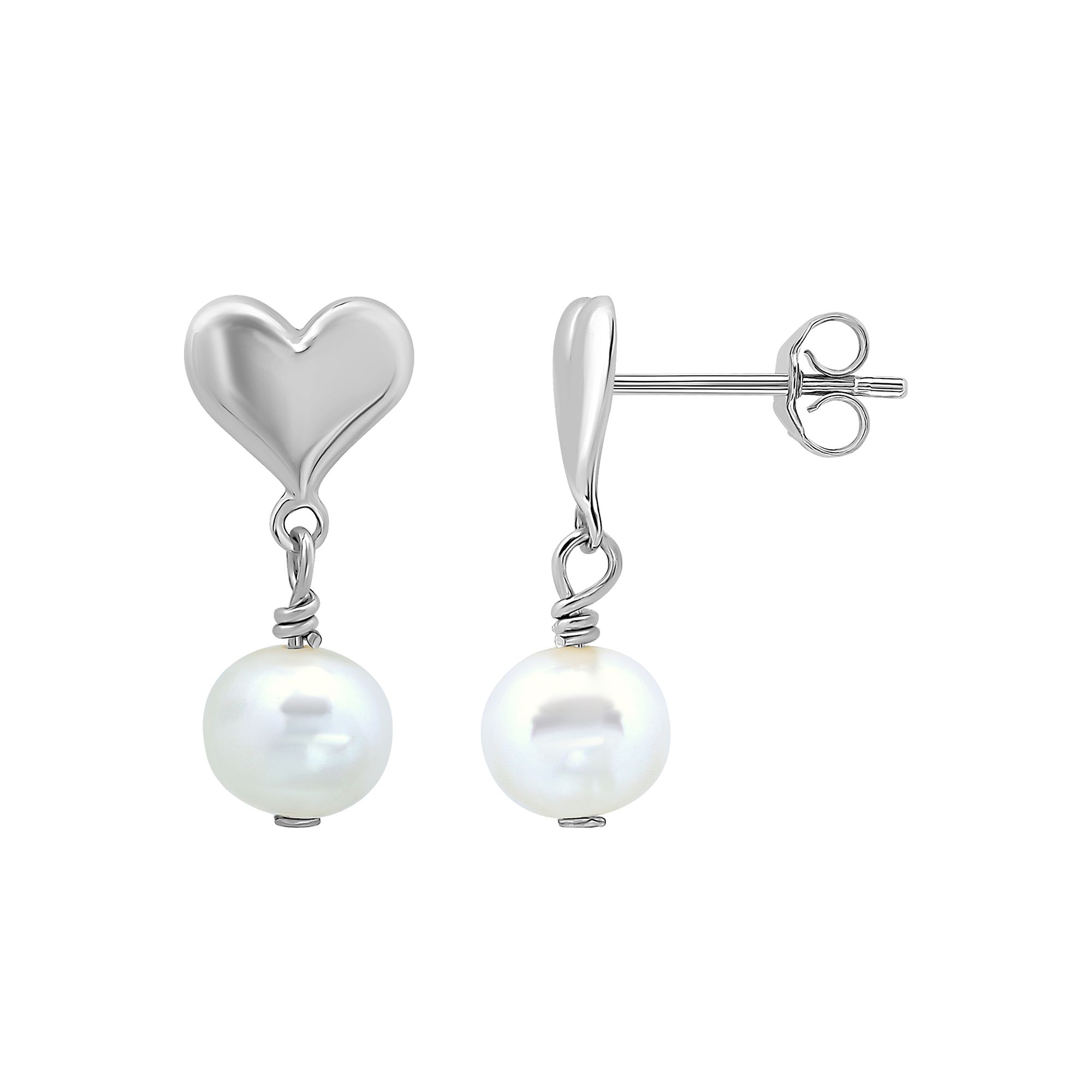 Aleure Precioso Sterling Silver Freshwater Cultured Pearl Drop Polished Hea