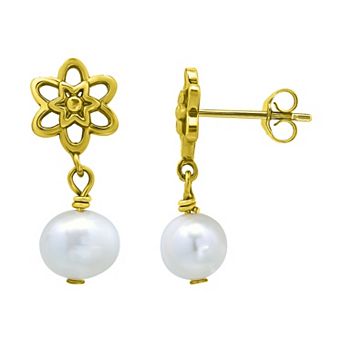 Aleure Precioso Sterling Silver Freshwater Cultured Pearl Drop Celestial Post Earrings