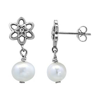 Aleure Precioso Sterling Silver Freshwater Cultured Pearl Drop Celestial Post Earrings