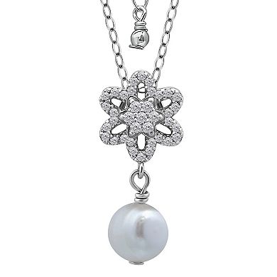 Aleure Precioso Sterling Silver Freshwater Cultured Pearl Drop Celestial Pendant Necklace