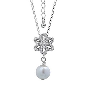 Aleure Precioso Sterling Silver Freshwater Cultured Pearl Drop Celestial Pendant Necklace