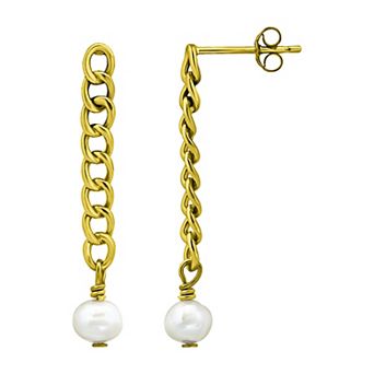 Aleure Precioso Sterling Silver Freshwater Cultured Pearl Linear Drop Earrings