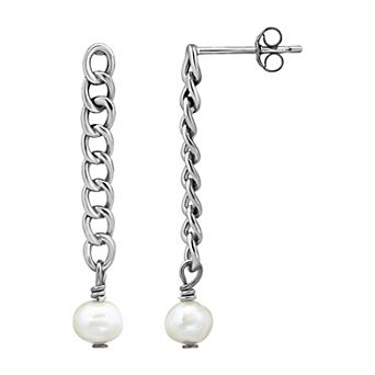 Aleure Precioso Sterling Silver Freshwater Cultured Pearl Linear Drop Earrings