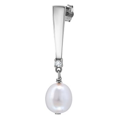 Aleure Precioso Sterling Silver Freshwater Cultured Pearl & Cubic Zirconia Linear Drop Earrings