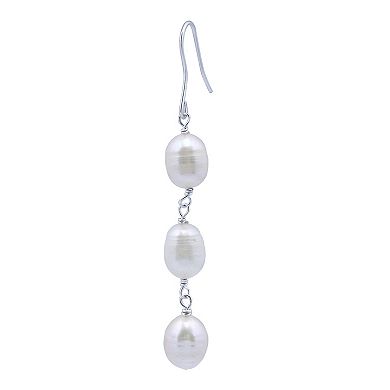 Aleure Precioso Sterling Silver Triple Freshwater Cultured Pearl Linear Drop Earrings