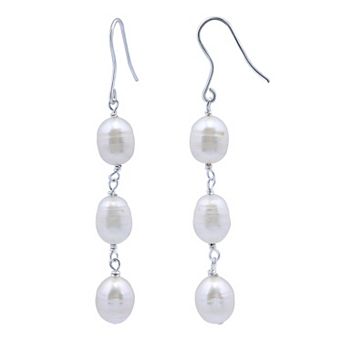 Aleure Precioso Sterling Silver Triple Freshwater Cultured Pearl Linear Drop Earrings