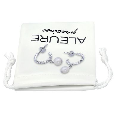 Aleure Precioso Sterling Silver Freshwater Cultured Pearl Twisted Hoop Drop Earrings