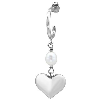 Aleure Precioso Freshwater Cultured Pearl & Heart Drop 1/2 Hoop Posted Earrings