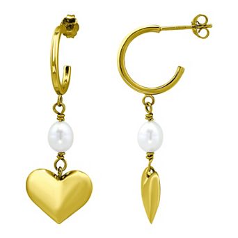 Aleure Precioso Freshwater Cultured Pearl & Heart Drop 1/2 Hoop Posted Earrings