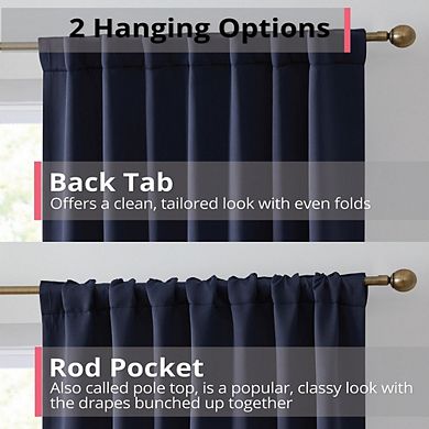 HLC.me Hamilton 100% Blackout Rod Pocket Window Curtain Panels Energy Efficient Privacy - Set of 2
