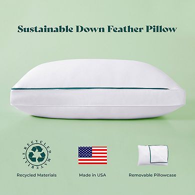 Downcle Single Pack Recycled Materials Goose Down Feather Gusseted Bed Pillow with Removable Cover