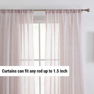 HLC.me Penelope Faux Linen Textured Sheer Window Rod Pocket Thick Curtains Drapery Panels, 2 Panels