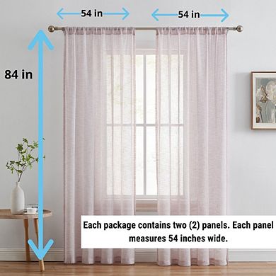 HLC.me Penelope Faux Linen Textured Sheer Window Rod Pocket Thick Curtains Drapery Panels, 2 Panels
