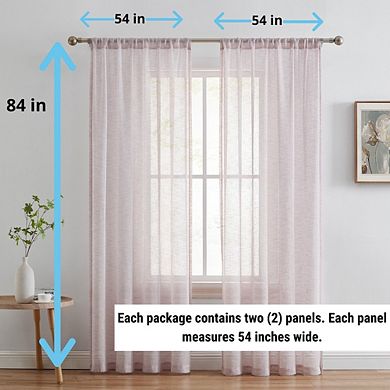 THD Zoey Faux Linen Textured Semi Sheer Privacy Sun Light Filtering Window Floor Length Rod Pocket Thick Curtains Drapery Panels Master Bedroom & Living Room, 2 Panels