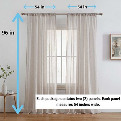 HLC.me Penelope Faux Linen Textured Sheer Window Rod Pocket Thick Curtains Drapery Panels, 2 Panels