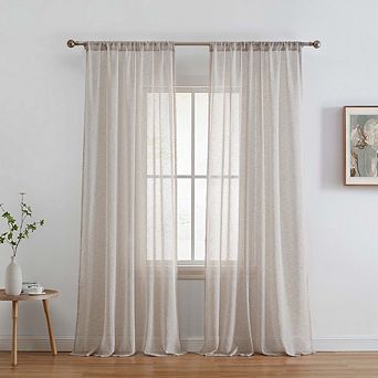 HLC.me Penelope Faux Linen Textured Sheer Window Rod Pocket Thick Curtains Drapery Panels, 2 Panels