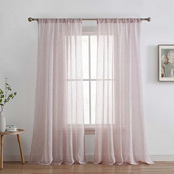 HLC.me Penelope Faux Linen Textured Sheer Window Rod Pocket Thick Curtains Drapery Panels, 2 Panels