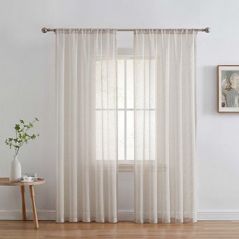 HLC.me Penelope Faux Linen Textured Sheer Window Rod Pocket Thick Curtains Drapery Panels, 2 Panels