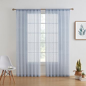 HLC.me Penelope Faux Linen Textured Sheer Window Rod Pocket Thick Curtains Drapery Panels, 2 Panels
