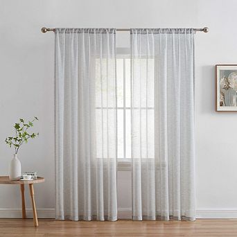 HLC.me Penelope Faux Linen Textured Sheer Window Rod Pocket Thick Curtains Drapery Panels, 2 Panels