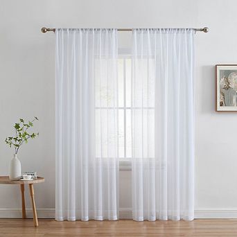 HLC.me Penelope Faux Linen Textured Sheer Window Rod Pocket Thick Curtains Drapery Panels, 2 Panels