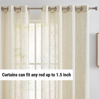 THD Serena Faux Linen Textured Semi Sheer Privacy Sun Light Filtering Transparent Window Grommet Long Thick Curtains Drapery Panels for Bedroom & Living Room, Set of 2