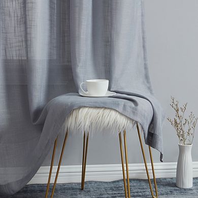 HLC.me Abbey Faux Linen Textured Sheer Privacy Light Filtering Window Grommet Curtain Panels, Pair