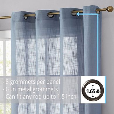 THD Serena Faux Linen Textured Semi Sheer Privacy Sun Light Filtering Transparent Window Grommet Long Thick Curtains Drapery Panels for Bedroom & Living Room, Set of 2