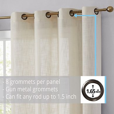 THD Serena Faux Linen Textured Semi Sheer Privacy Sun Light Filtering Transparent Window Grommet Long Thick Curtains Drapery Panels for Bedroom & Living Room, Set of 2